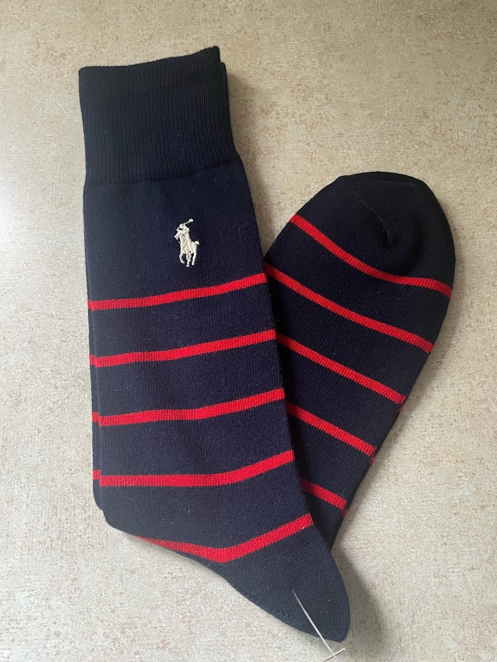 Men’s Polo Ralph Lauren Embroidered Logo & Stripes Crew Sock, Navy, 6-12.5